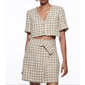 Zara Womens Gray Black White‎ Plaid Short Sleeve Dress Large